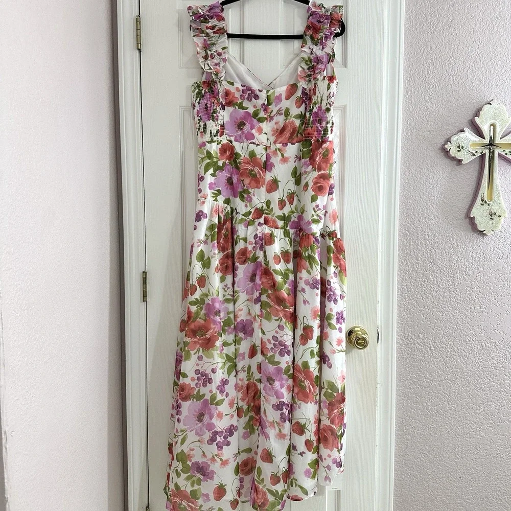 NWT $130 Abercrombie & Fitch Floral Ruffle Strap High-Low Maxi Chiffon Dress 2XL